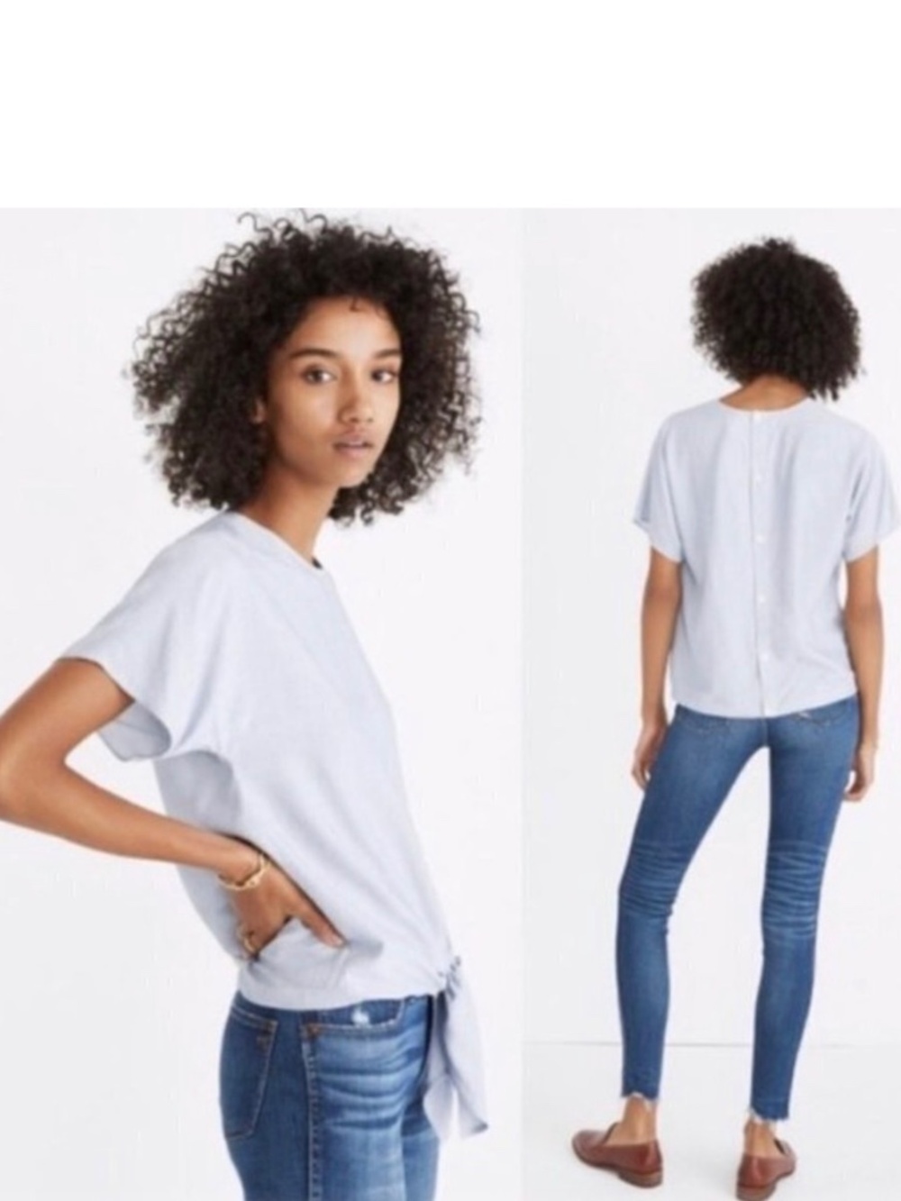 Madewell Button Back Tie Front Shirt Top Blue White Stripe NWT SZ M